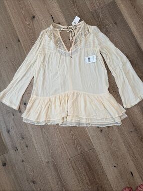 Free People Cream Lace-Trim Peasant Tunic